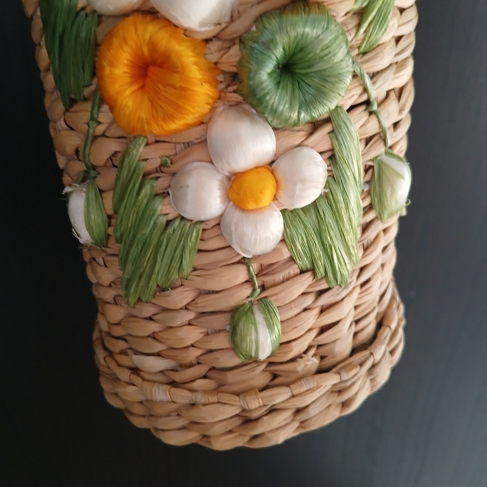 Vintage 60's Mexican Wine Bottle Holder Bag Woven Rattan - Picture 9 of 13
